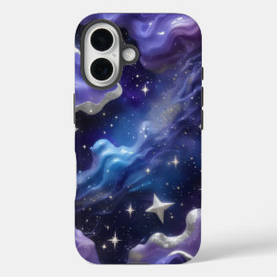 Coques iPhone 16 Elégante Galaxie bleue et violette avec Cl chatoya