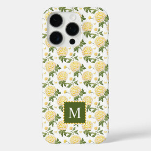 Coques iPhone 16 Pro Élégante Hydragea Jaune Monogramme Floral