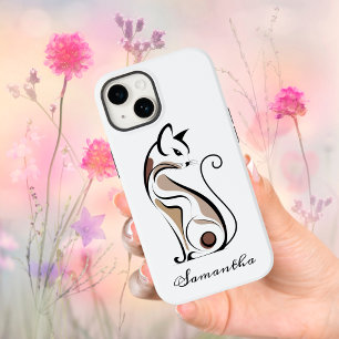 Coque Pour iPhone 14 Élégante Kitty Moderne, Maman de Chat, Personnalis
