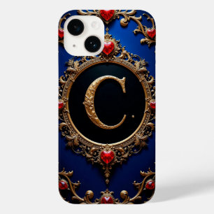 Coque Pour iPhone 14 Élégante lettre d'or C entourée de Coeurs
