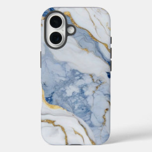 Coques iPhone 16 Elégante motif en granit bleu blanc