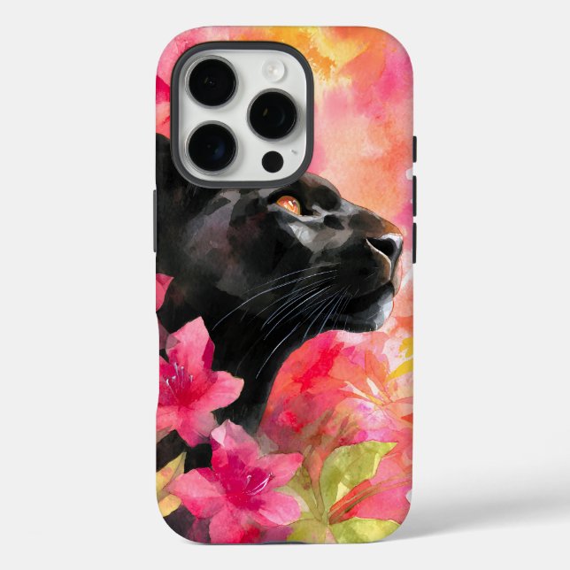 Coques Case-Mate iPhone Élégante panthère noire florale sauvage florissant (Verso)