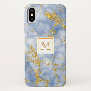 Case-Mate iPhone Case Elégante Parties scintillant en marbre bleu Monogr
