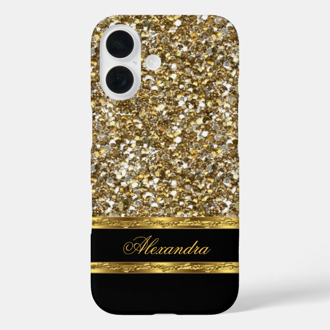 Coques Case-Mate iPhone Elégante Parties scintillant noire et or (Verso)