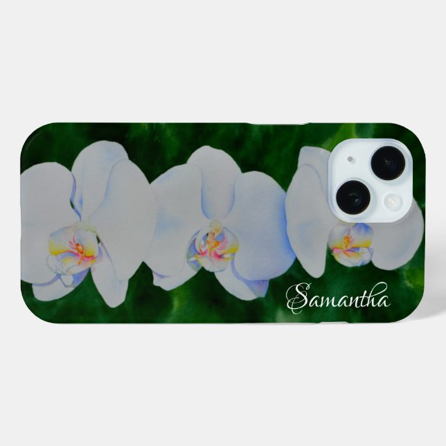 Coques Case-Mate iPhone Elégante peinture d'orchidée tropicale blanche (Verso (horizontal))