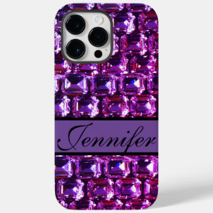 Coque Pour Pour iPhone 14 Pro Max Elégante pierre violette diamants calligraphie