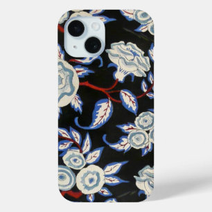 COQUE POUR iPhone 15 ÉLÉGANTE ROSE BLANCHE FLORALE ART DÉCO EN NOIR