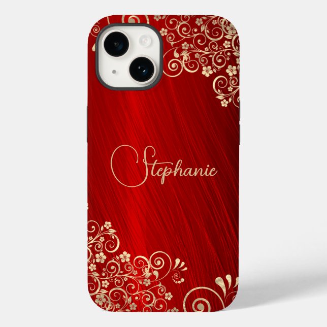 Coques Case-Mate iPhone Elégante Rouby Red Gold Swirl (Verso)
