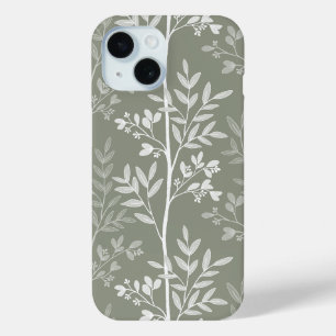 Coque Pour iPhone 15 Élégante silhouette florale vert olive