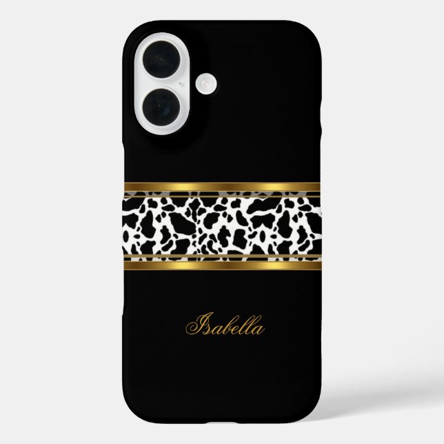 Coques Case-Mate iPhone Élégante vache blanche noire d'or (Verso)