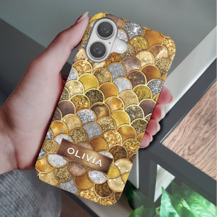 Coques iPhone 16 Élégantes échelles de sirène en or