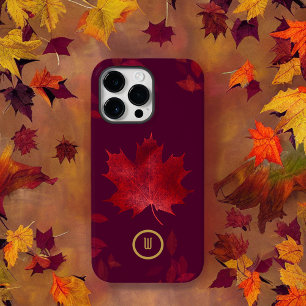 Coque Pour Pour iPhone 14 Pro Max Élégantes feuilles d'automne rouges de Bourgogne e