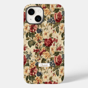 Coque Pour iPhone 14 Élégantes fleurs Vintages Arrière - plan ivoire