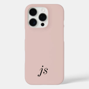 Coques iPhone 16 Pro Élégantes Initiales Rose Pâle Noir Modernes Monogr