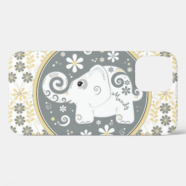 Coques Case-Mate iPhone Eléphant blanc gris jaune Floral (Verso (horizontal))