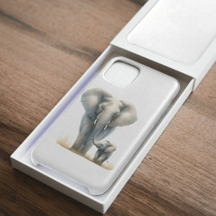 Coque iPhone 15 Pro Max Eléphant et bébé africain majestueux en aquarelle