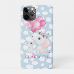 Case-Mate iPhone Case Éléphant et Lapin Féminins avec Fleurs et Ballon