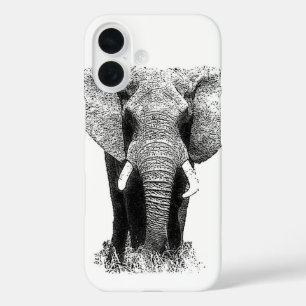 Coques iPhone 16 Eléphant noir et blanc