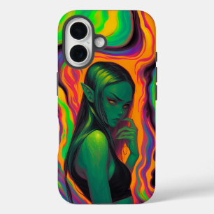 Coques iPhone 16 Elfe psychédélique en Neon Lava Waves