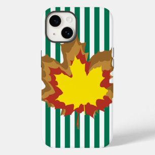 Coques Pour iPhone Emerald Autumnal Stripes avec Feuilles