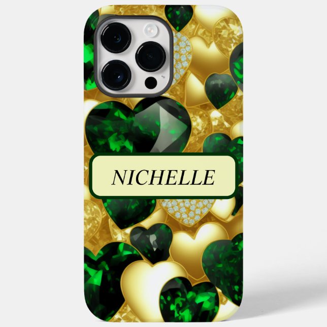 Coques Case-Mate iPhone Emerald, Gold & Diamond Hearts (Verso)