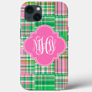 Case-Mate iPhone Case Emerald Hot Rose Madras Vine Script Monogramme