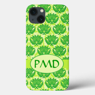 Coques Pour iPhone Emerald Lime Green Art Nouveau Damask Monogramme