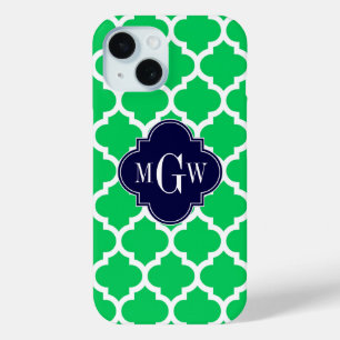 Coque Pour iPhone 15 Emerald White Marocain #5 Marine 3 Monogramme init