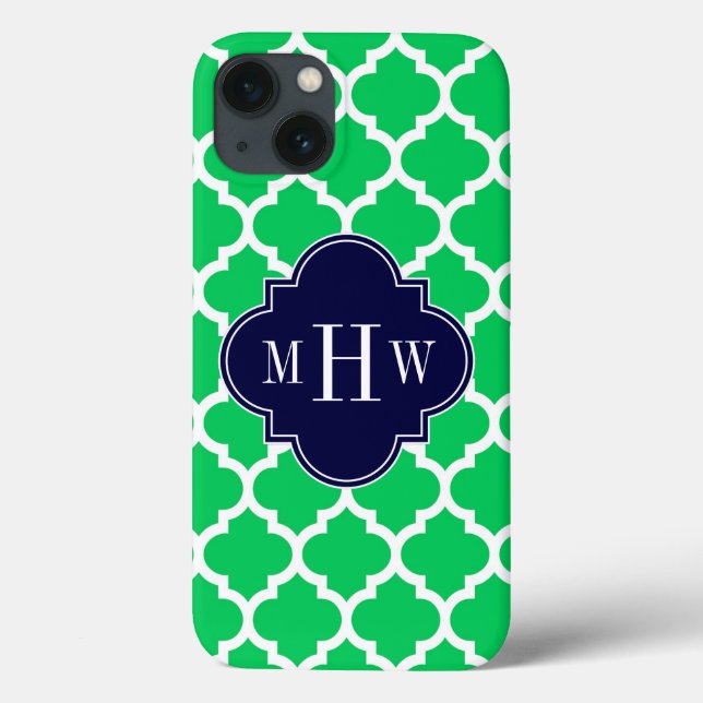 Coques Case-Mate iPhone Émeraude Blanc Marocain #5 Navy 3 Initial Monogram (Verso)