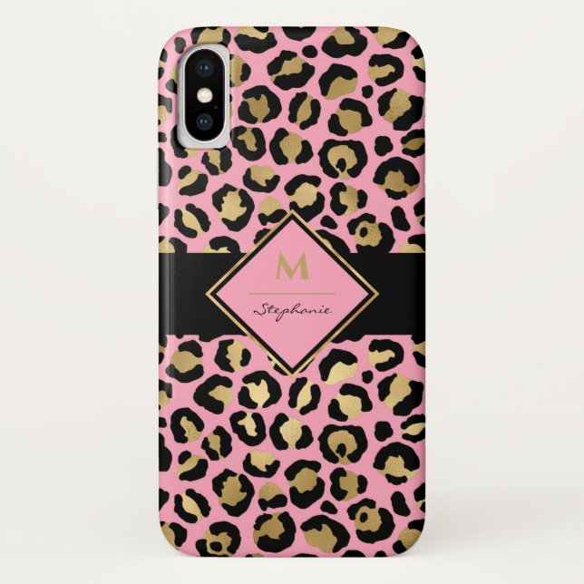 Coques Case-Mate iPhone Empreinte de léopard Black Pink et Gold tendance | (Dos)