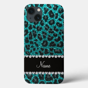 iPhone 13 Coque Empreinte de léopard d'parties scintillant d'aqua