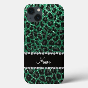 iPhone 13 Coque Empreinte de léopard d'parties scintillant verte m