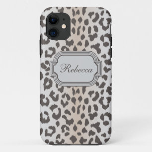 Coques Pour iPhone Empreinte de léopard élégant avec le monogramme