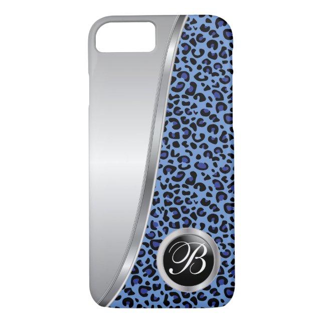 Coques Case-Mate iPhone Empreinte de léopard noir et bleu foncé| Monogramm (Dos)