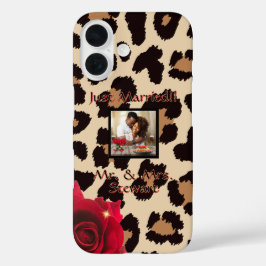 Coques iPhone 16 Empreinte de léopard Red Rose M. et Mme Texte Phot