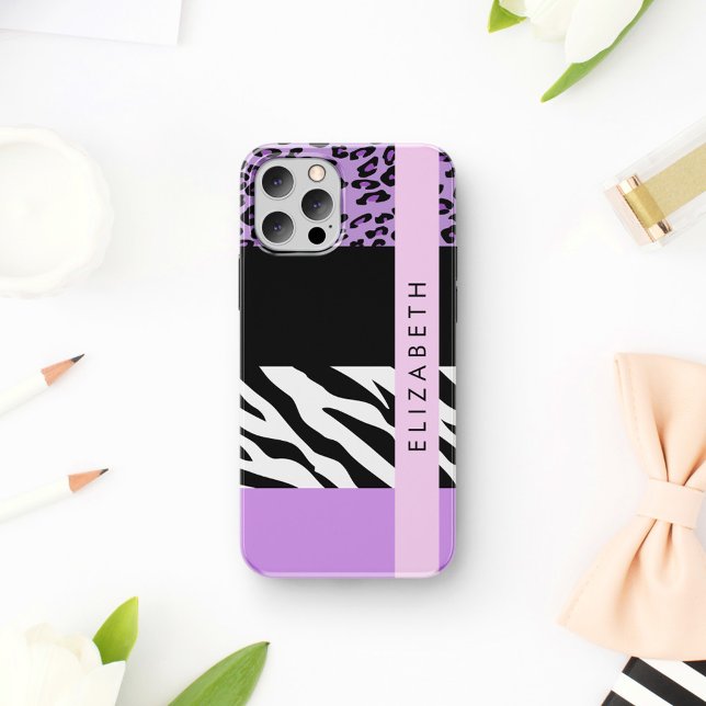Coques Case-Mate iPhone Empreinte de léopard, Zebra Print, Purple, Votre n (Créateur téléchargé)