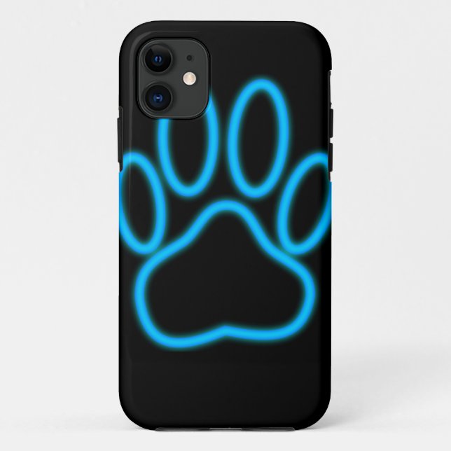 Coques Case-Mate iPhone Empreinte de patte de chien de Néon Bleu (Dos)