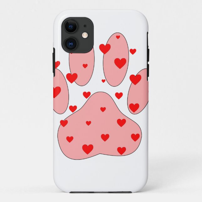 Coques Case-Mate iPhone Empreinte de patte rose aux coeurs (Dos)
