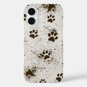 Coques iPhone 16 Empreintes de pattes de chien boueux