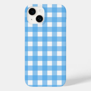 Coque Pour iPhone 14 En vichy bleu ciel