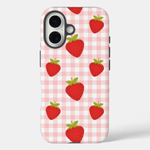 Coques iPhone 16 en vichy fraise