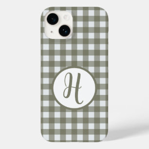 Coque Pour iPhone 14 en vichy Monogramme initial Cercle Sage Green Chec