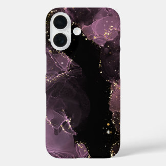 Coques iPhone 16 Encre alcoolique violette et or de luxe