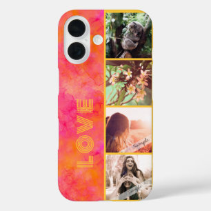 Coques iPhone 16 Encre aquarelle rose personnalisée 4 photos collag