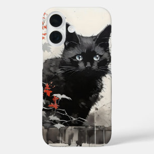 Coques iPhone 16 Encre de chat noir
