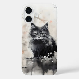 Coques iPhone 16 Encre de petit chat noir