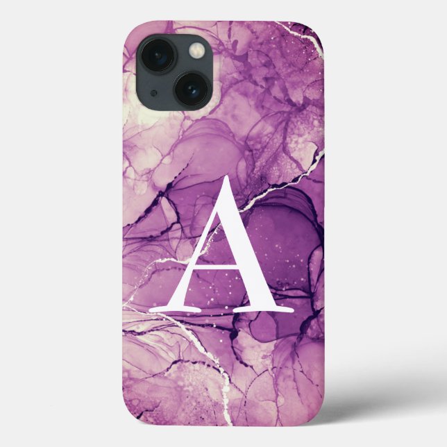 Coques Case-Mate iPhone Encre Violette Abstraite Féminine Monogramme (Verso)
