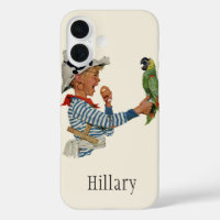 Enfant vintage, Garçon Jouant Pirate Parrot Bird