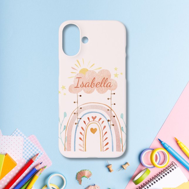 Coques Case-Mate iPhone Enfants arc-en-ciel mignons aquarelle monogrammés (close up)