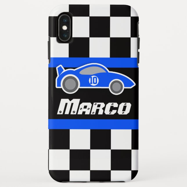Coques Case-Mate iPhone Enfants course voiture de sport bleu nom (Dos)